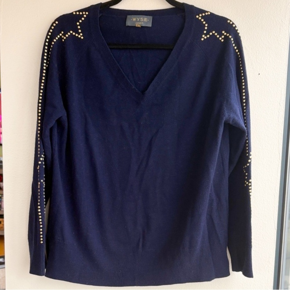 WYSE London Navy Star Sweater with Gold beads